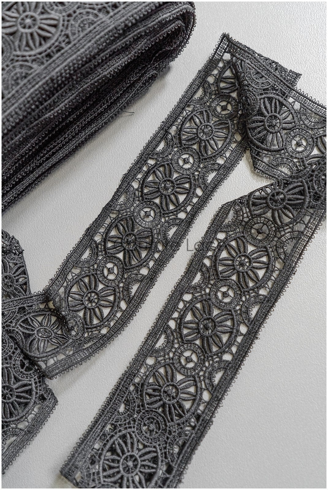 4yds / black boho crochet lace / geometric lace trim / bridal guipure lace trim / black lace // T22-215