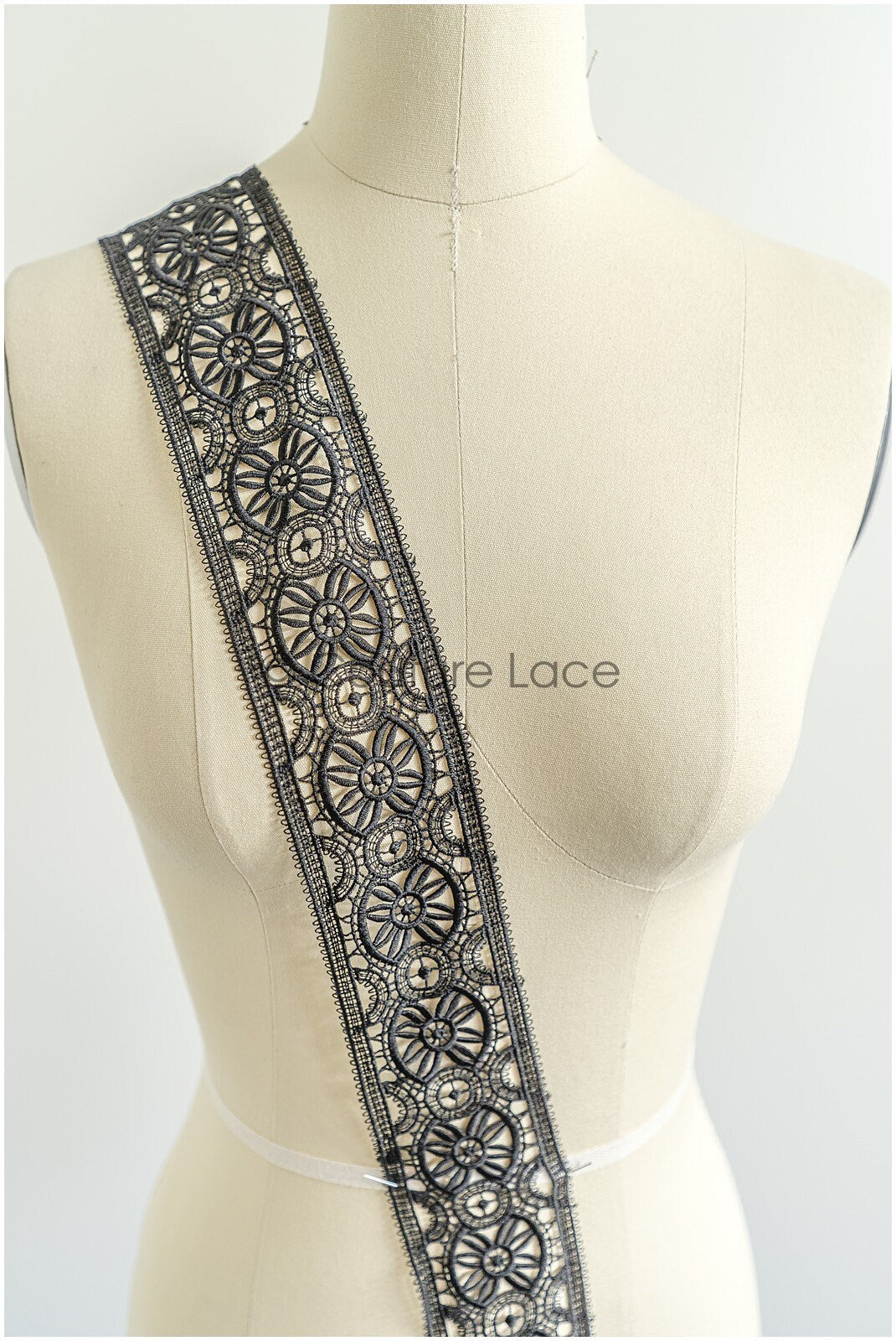 4yds / black boho crochet lace / geometric lace trim / bridal guipure lace trim / black lace // T22-215