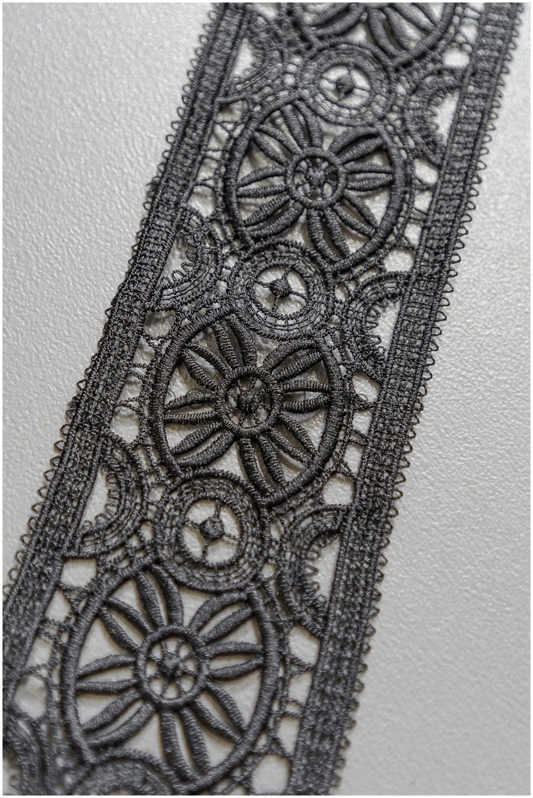 4yds / black boho crochet lace / geometric lace trim / bridal guipure lace trim / black lace // T22-215