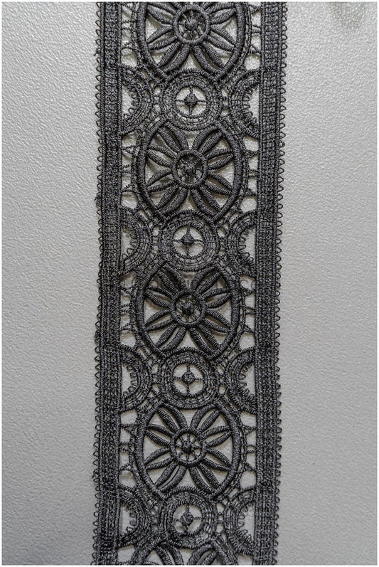 4yds / schwarze Boho Häkelspitze / geometrische Spitzen borte / Braut Guipure Spitzenbesatz / schwarze Spitze// T22-215
