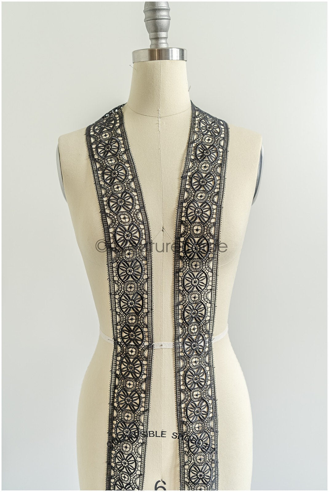 4yds / black boho crochet lace / geometric lace trim / bridal guipure lace trim / black lace // T22-215