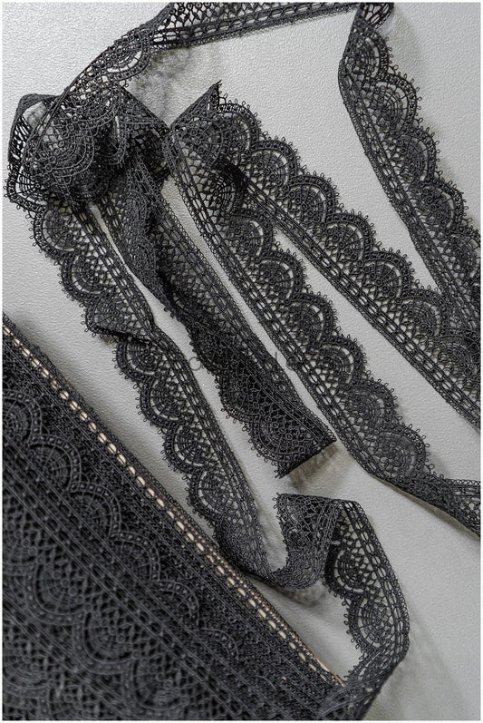 4yds / schwarze Boho Häkelspitze / geometrische Spitzenbesatz / Braut Guipure Spitzenbesatz / schwarze Spitze// T22-219T22-219