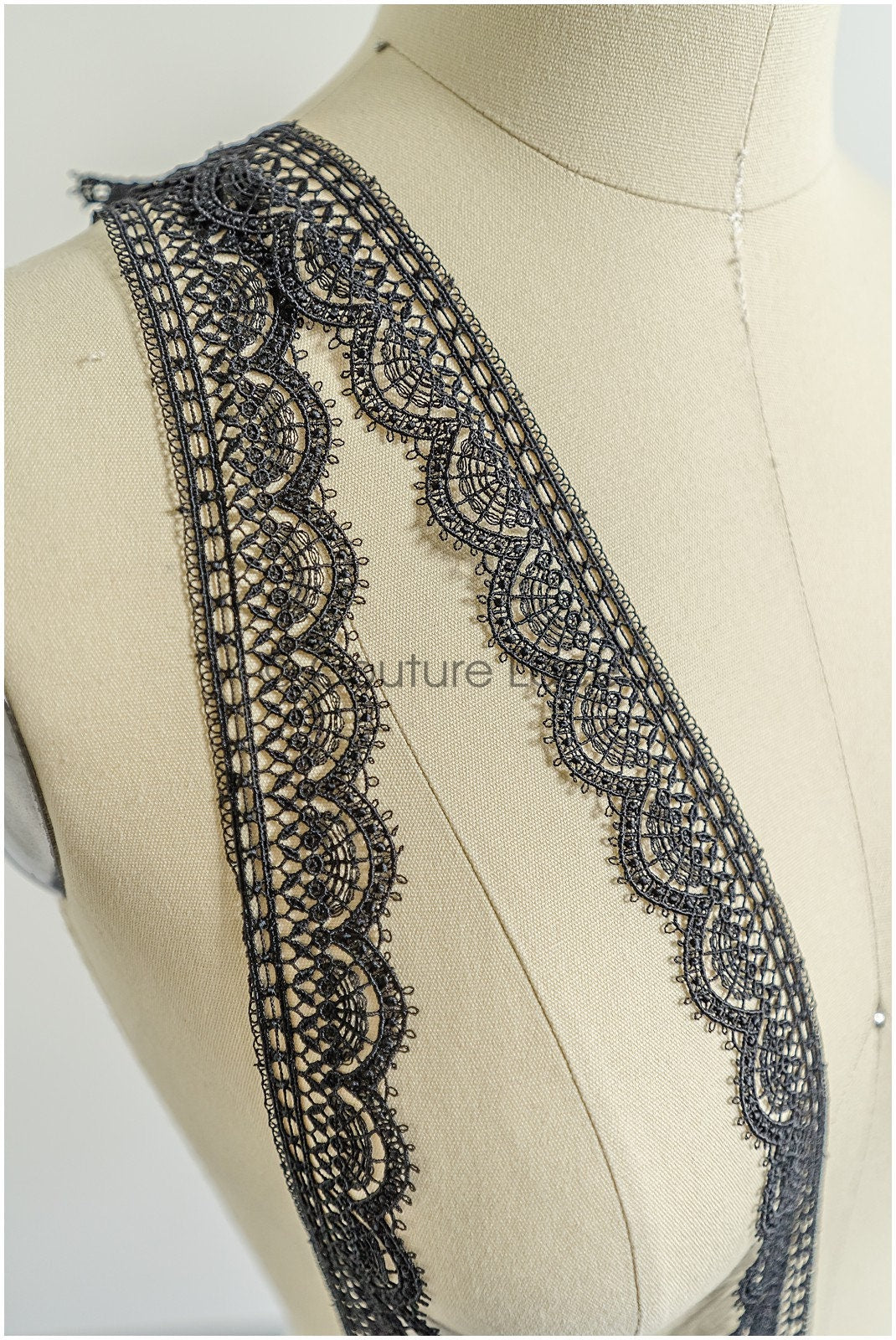 4yds / black boho crochet lace / geometric lace trim / bridal guipure lace trim / black lace// T22-219T22-219