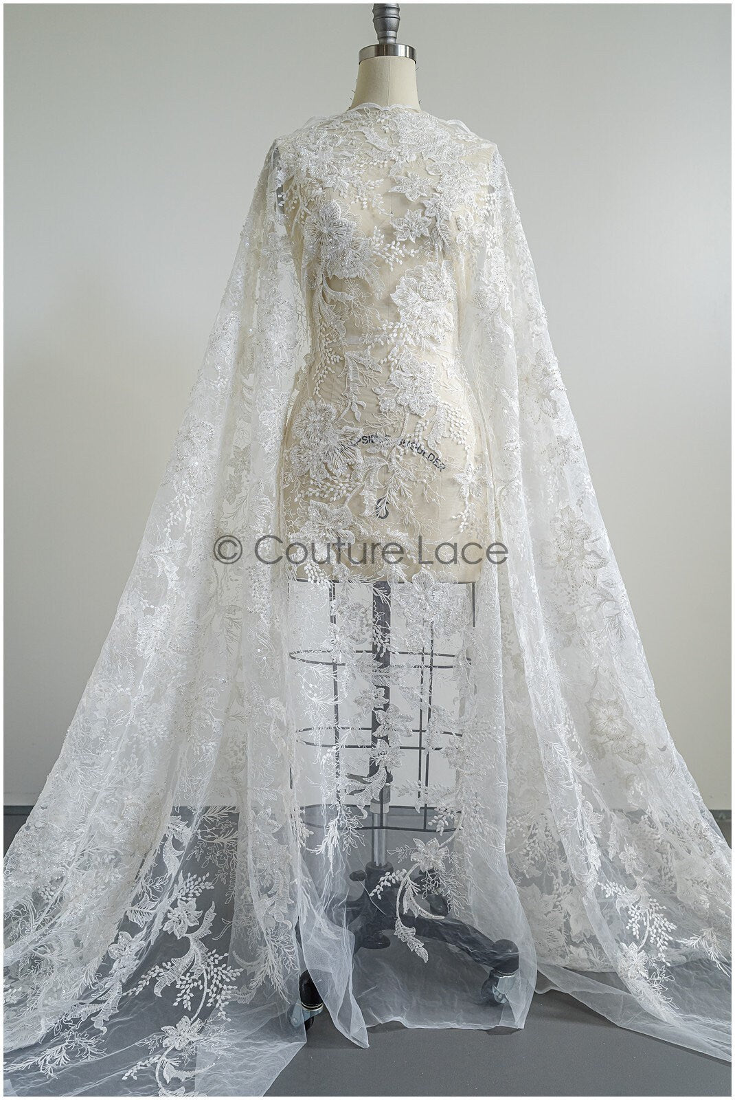 Pearl lace fabric/ bridal couture lace fabric with pearls and sequins/ bridal lace// L22-421