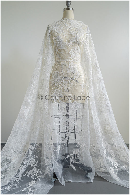 Perlen Spitzenstoff/ Braut Couture Spitzenstoff mit Perlen und Pailletten/ Brautspitze// L22-421