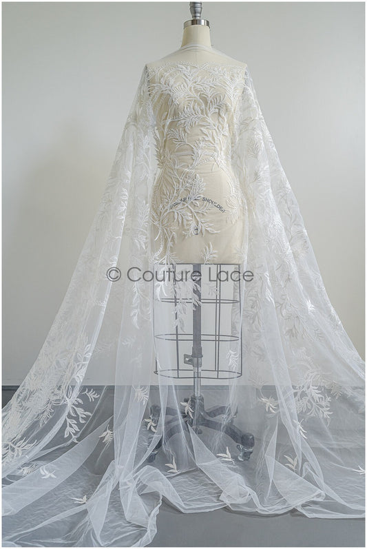 Perlen Spitzenstoff Off-White/ Couture Spitzenstoff mit Perlen/ Braut Spitzenstoff/ Perlen Spitze// L22-422OW