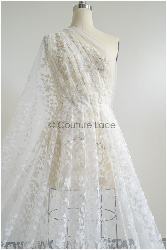 3D Blumen Spitzenstoff Off-White/ französische Spitze/ Couture Spitze/ Brautspitze mit Blumen// L22-424T