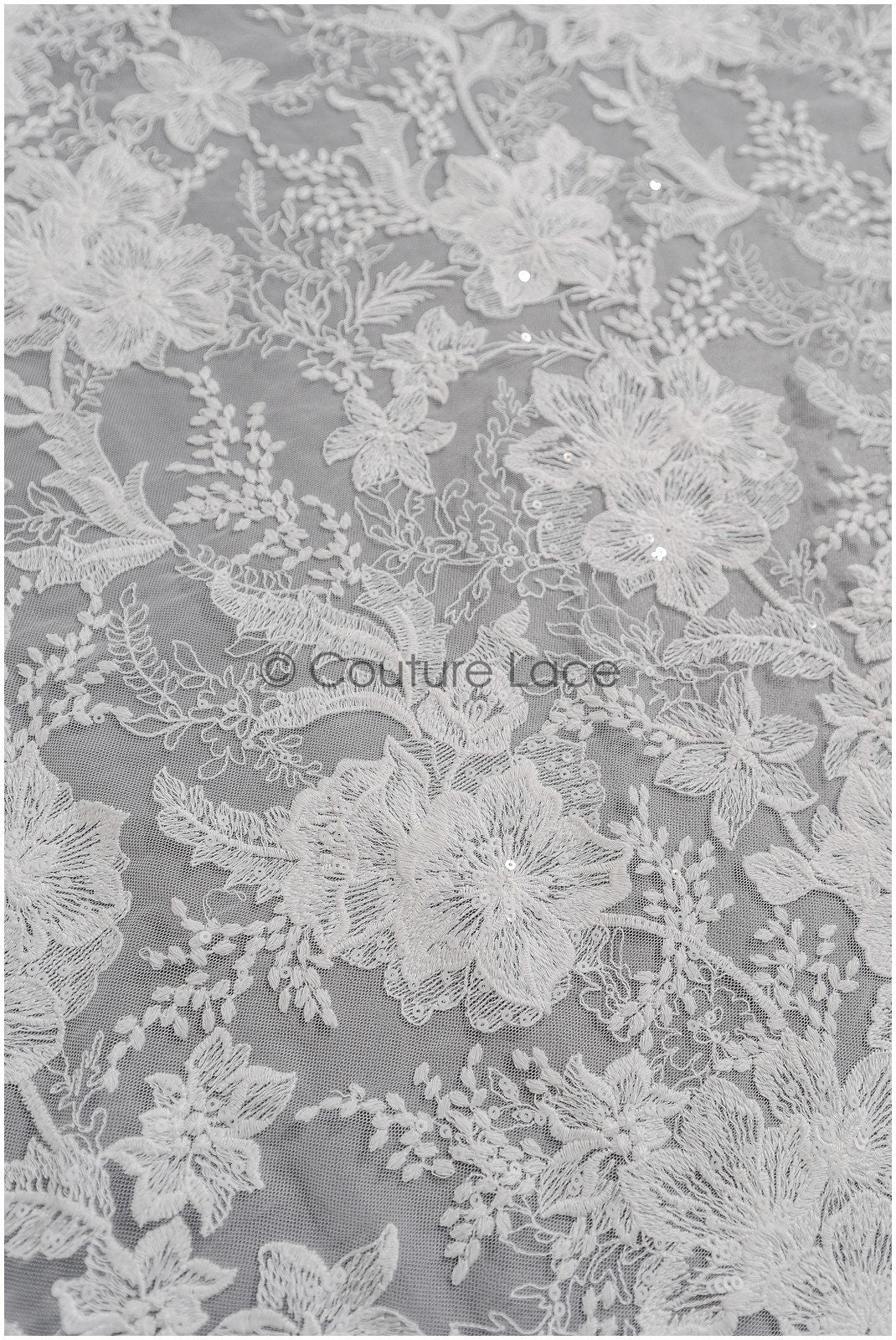 Florale Braut Spitze Off-White/ Brautspitze mit Blumen/ florale Hochzeit Spitze/ Couture Spitze// L22-425