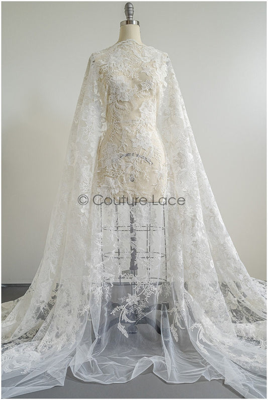 Dentelle nuptiale florale blanc cassé/ dentelle nuptiale avec fleurs/ dentelle de mariage florale/ dentelle couture// L22-425