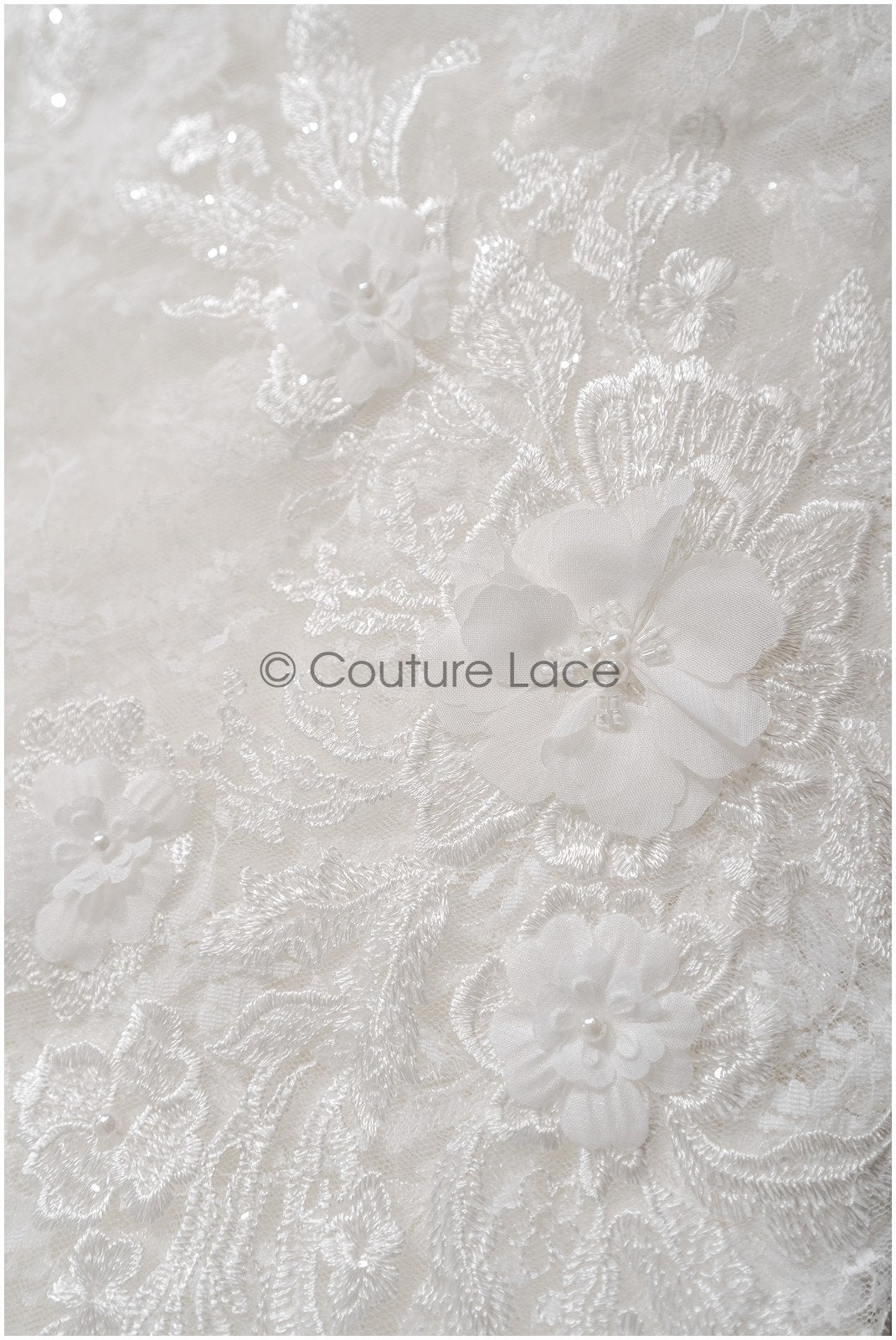Perlen Spitze Stoff mit 3D Blumen/ Couture Spitzenstoff Off-White/ Braut Spitzenstoff/ Perlen Spitze// L22-426