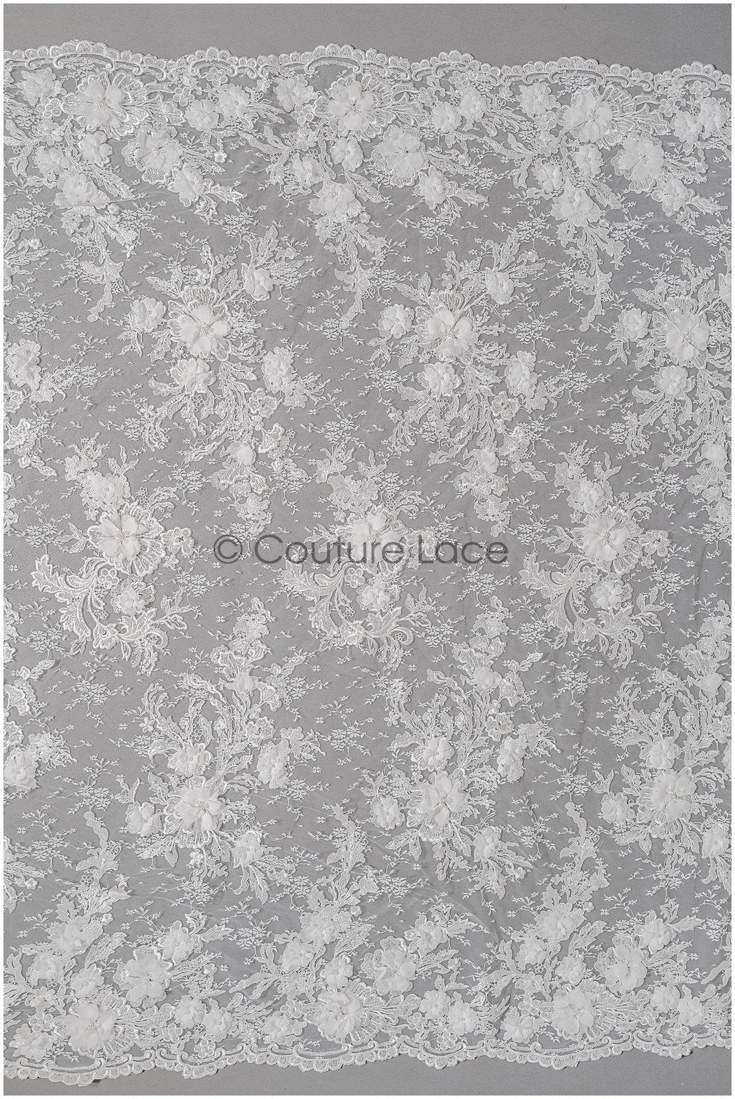 Perlen Spitze Stoff mit 3D Blumen/ Couture Spitzenstoff Off-White/ Braut Spitzenstoff/ Perlen Spitze// L22-426