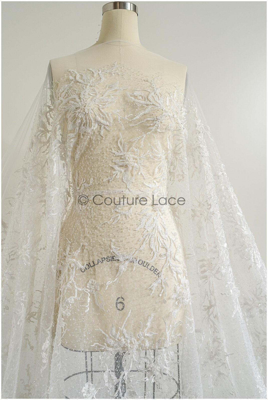 Perlen Spitzenstoff Off-White/ Braut Spitze Stoff/ Brautspitzenstoff mit Perlen/ Perlenspitze// L22-428
