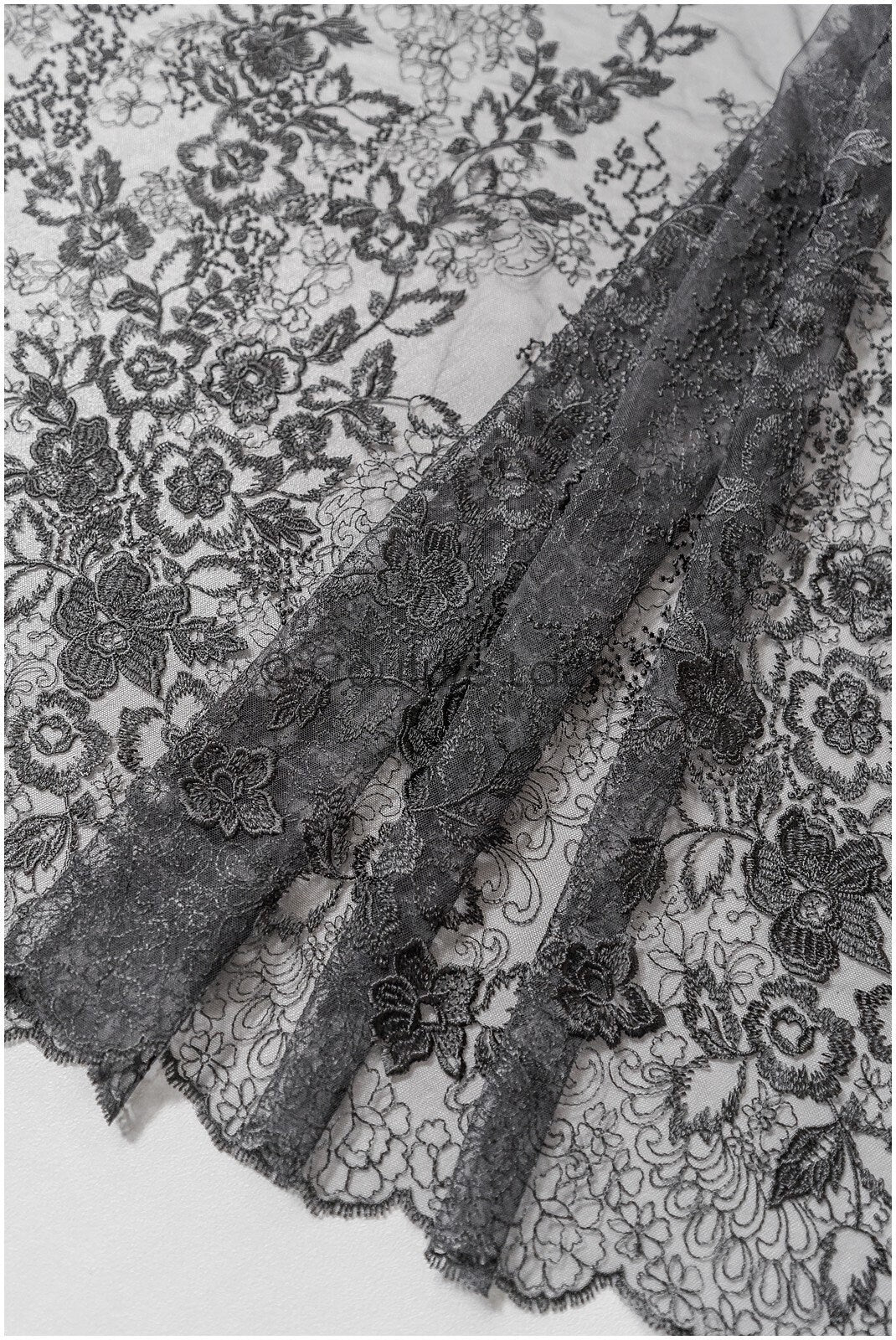 romantic black bridal lace fabric with floral pattern/ floral couture lace fabric/ black bridal flower embroidered lace// L22-433BL