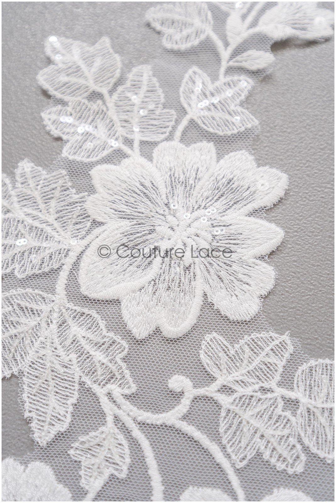 romantischer Blumen-Spitzenaufnäher/ Baumwollblumen Applikation/ Hochzeitskleid Spitzenapplikation/ Brautblumen Applikation// A22-266