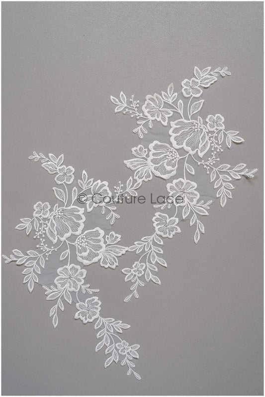 romantischer Blumen-Spitzenaufnäher/ Baumwollblumen Applikation/ Hochzeitskleid Spitzenapplikation/ Brautblumen Applikation// A22-265