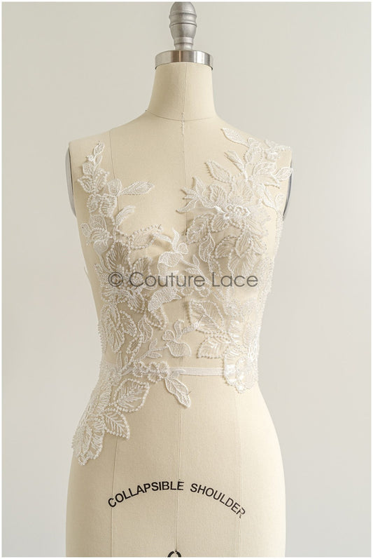 patch de dentelle perlée romantique/ applique de fleur de rayonne/ applique de dentelle de robe de mariée/ applique de fleur de mariée// A22-274
