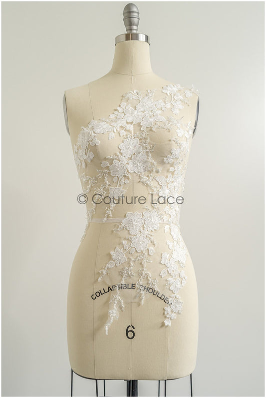 romantischer Blumen-Spitzenaufnäher/ Baumwollblumen Applikation/ Hochzeitskleid Spitzenapplikation/ Brautblumen Applikation// A22-260