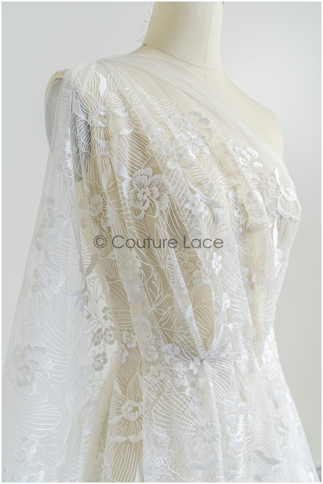 Romantischer Braut Spitzenstoff Off-White/ floraler Couture Spitzenstoff/ Braut bestickte Spitze// L22-010