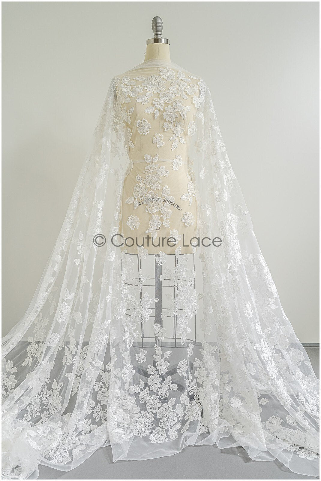 Beautiful lace fabric off-white/ floral tulle fabric/ couture lace fabric/ bridal lace// L22-439