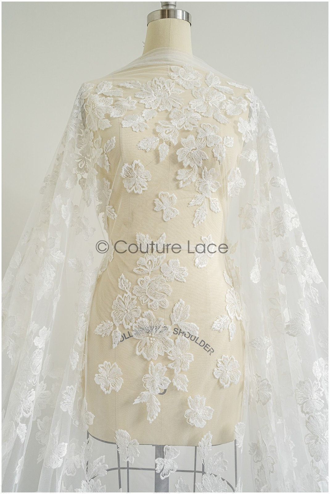 Beautiful lace fabric off-white/ floral tulle fabric/ couture lace fabric/ bridal lace// L22-439