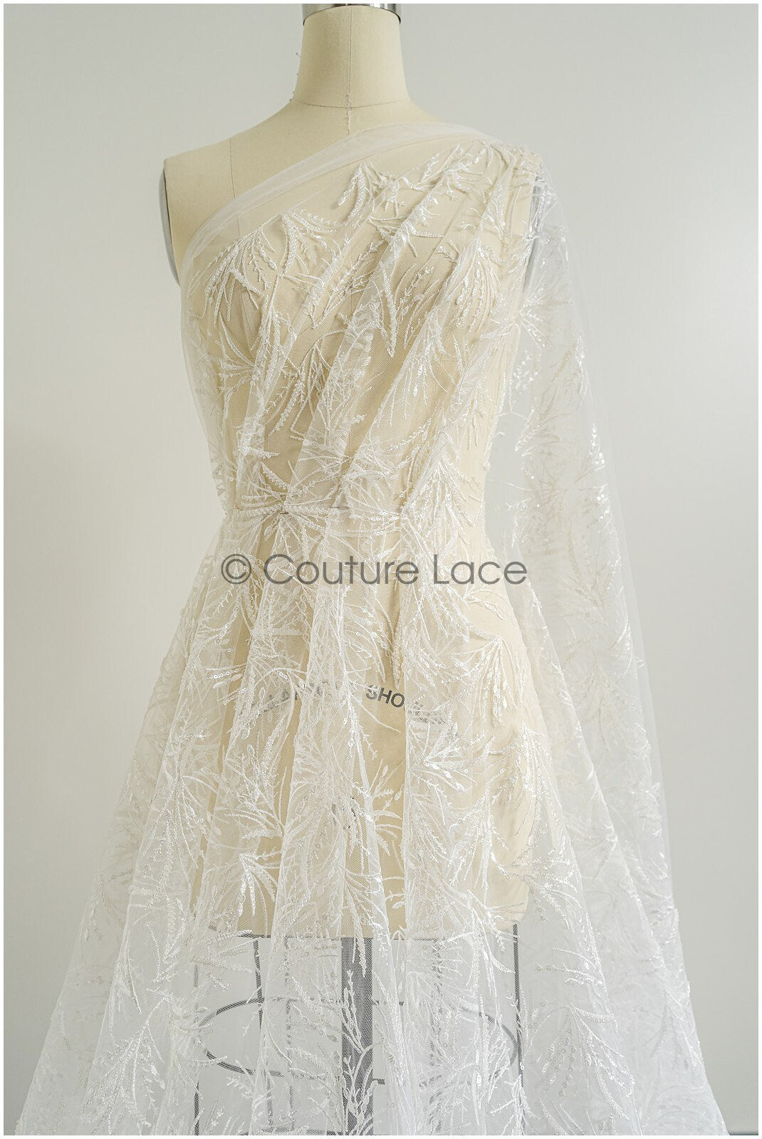 Perlen Braut Spitze Off-White/ Perlen Spitzenstoff/ Perlen Btrautspitze Stoff/ Couture Spitze// L22-446