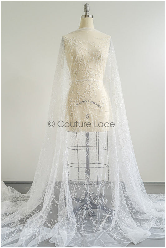 Perlen Spitzenstoff Off-White/ Couture Spitzenstoff/ Brautspitze/ Perlenspitze// L22-449