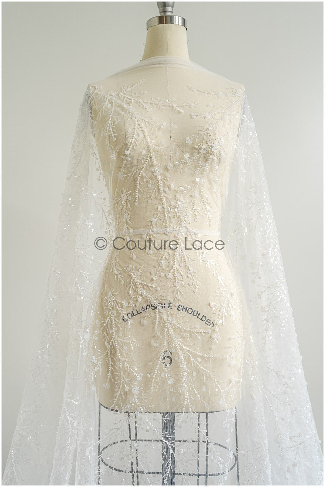 Perlen Spitzenstoff Off-White/ Couture Spitzenstoff/ Brautspitze/ Perlenspitze// L22-449