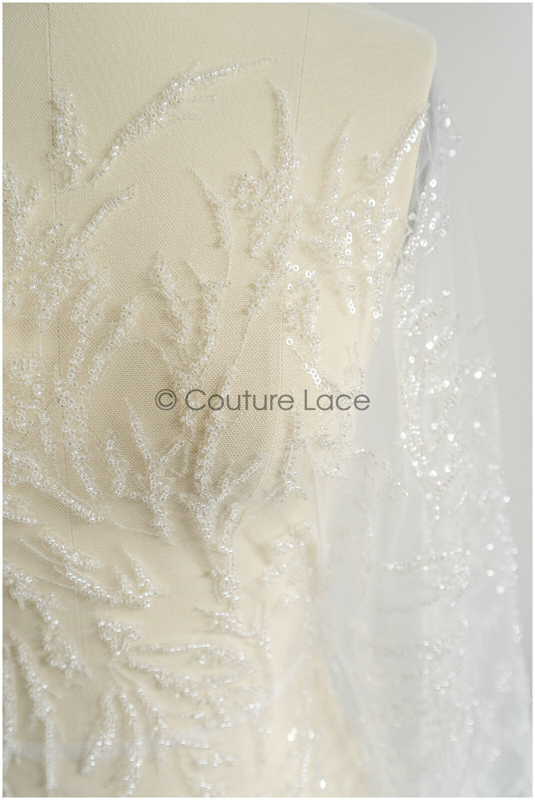Perlen Braut Spitzenstoff Off-White/ Perlen Spitze Stoff/ Couture Spitzenstoff/ Brautspitze// L22-447