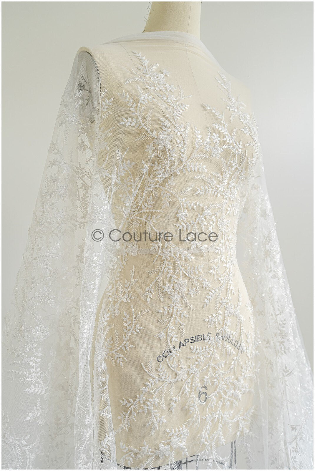 Perlen Spitze Stoff Off-White/ Perlen Brautkleid Spitze/ Couture Spitzenstoff/ Perlen Spitze// L22-453