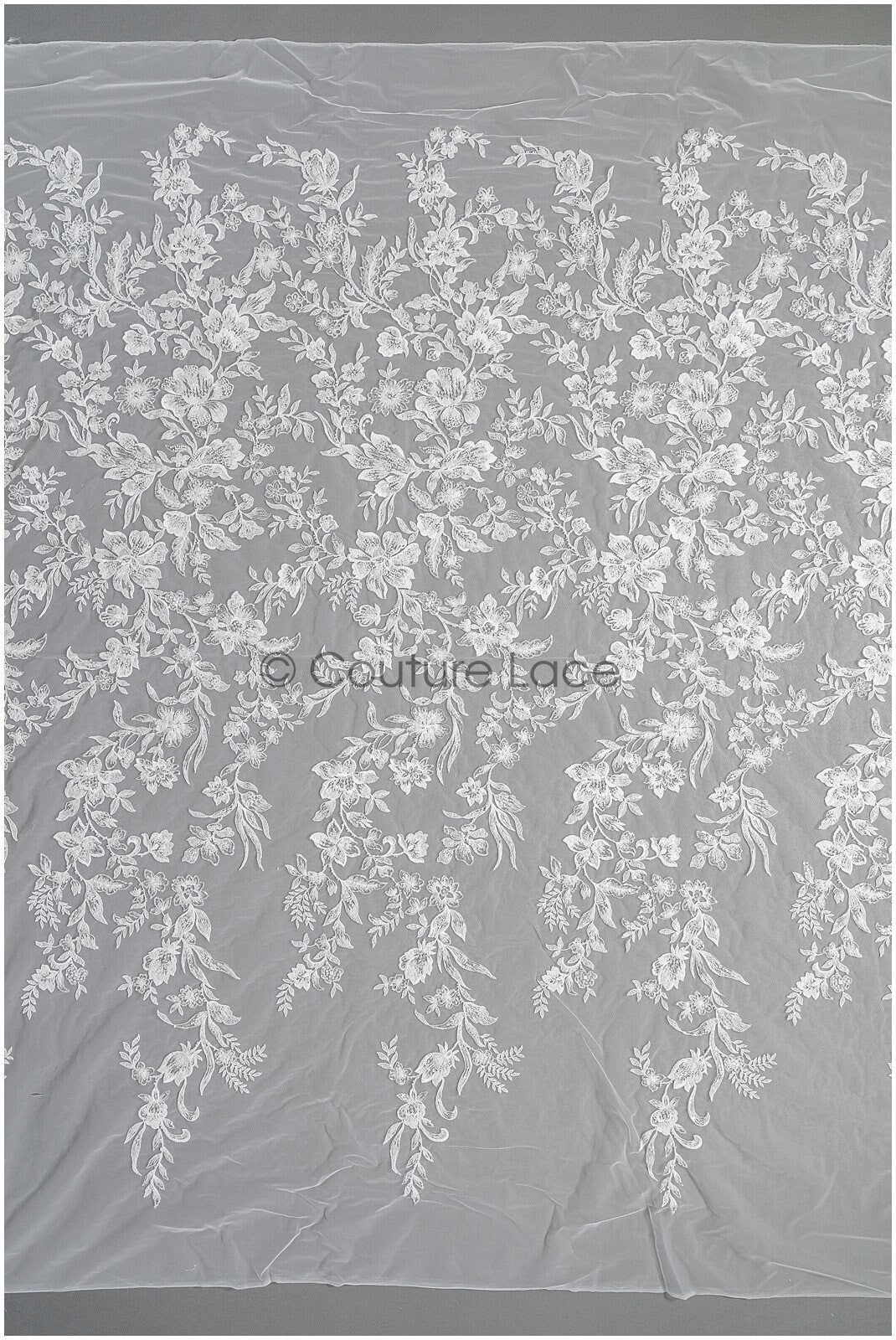 Floral lace fabric with pearls & sequins/ Bridal lace off-white/ Bridal lace with pearl flowers// L22-457