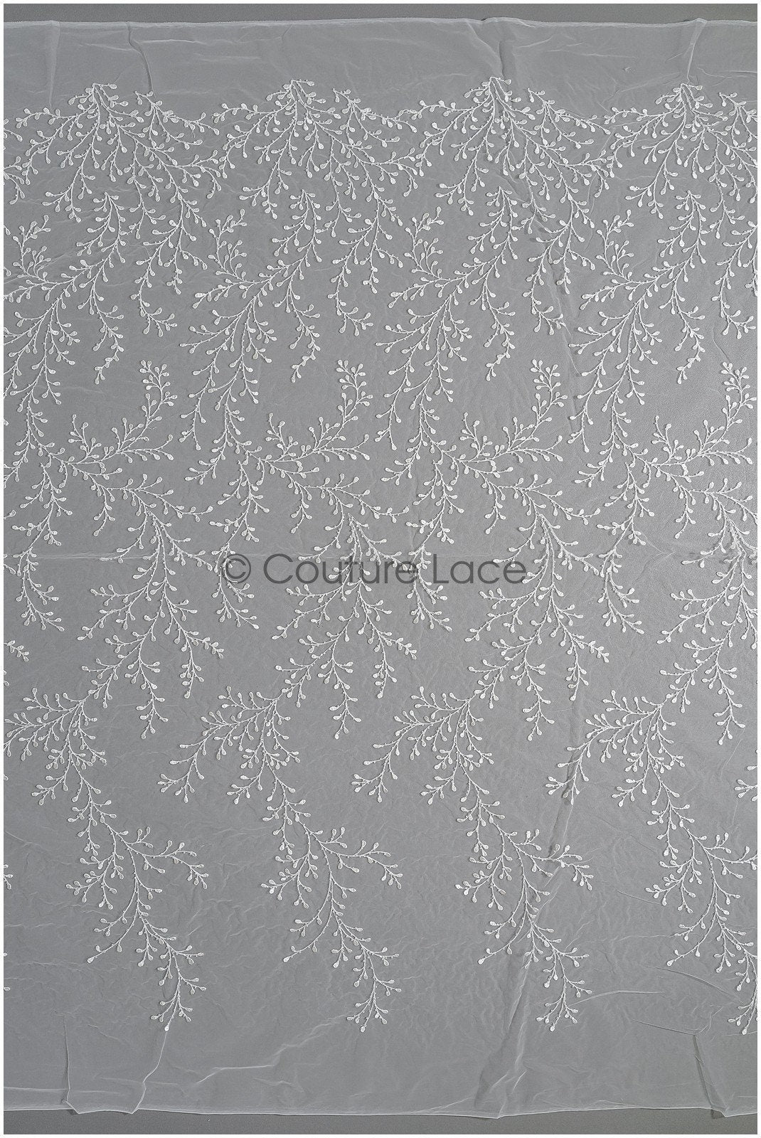 Floral lace fabric with sequins/ Couture lace fabric off-white/ delicate lace fabric with branches// L22-462