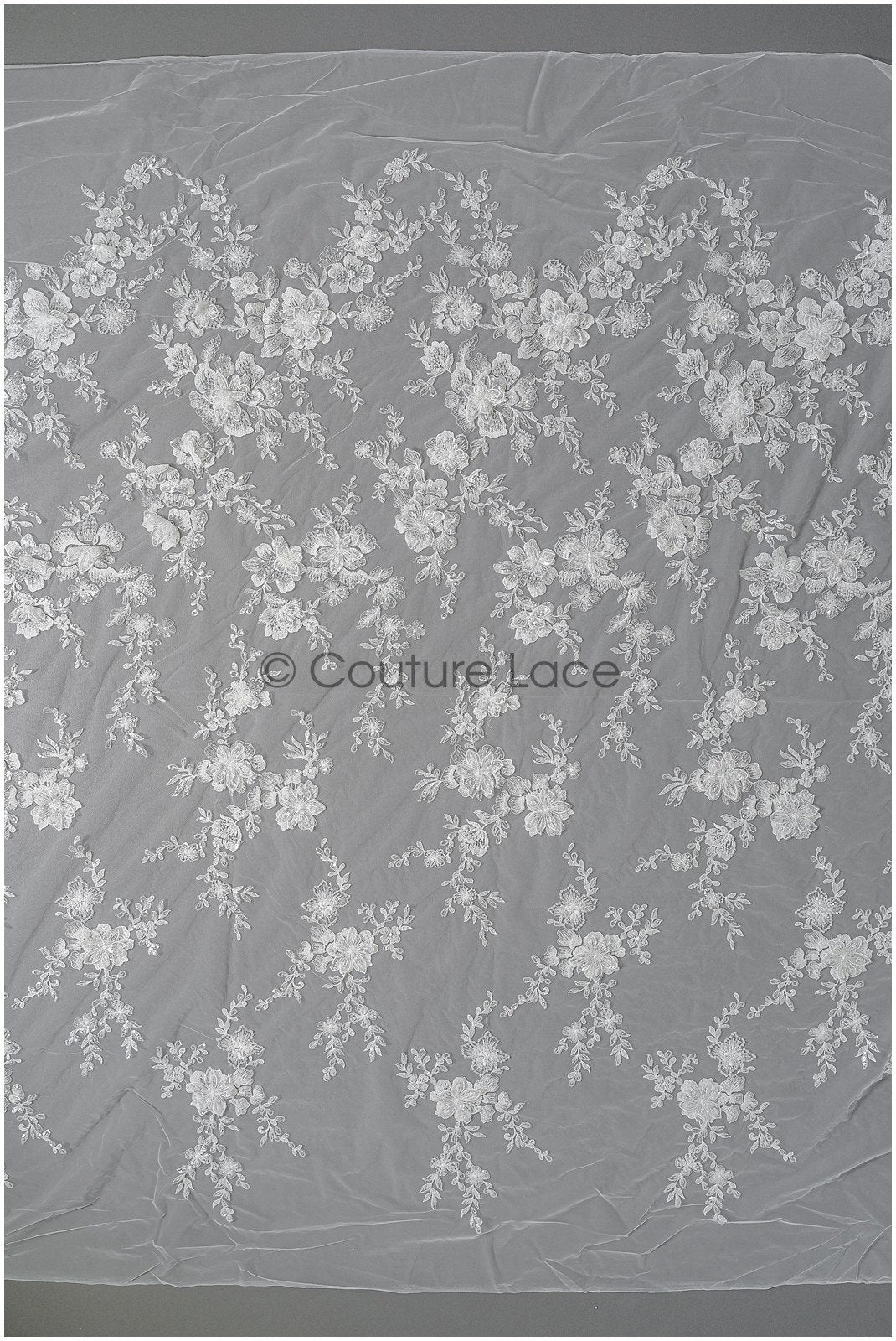 Wunderschöner 3D Blumen Spitzenstoff/ Braut Couture Spitzenstoff/ Spitzenstoff mit Perlen/ Brautspitze mit Ästen & Blättern// L22-460