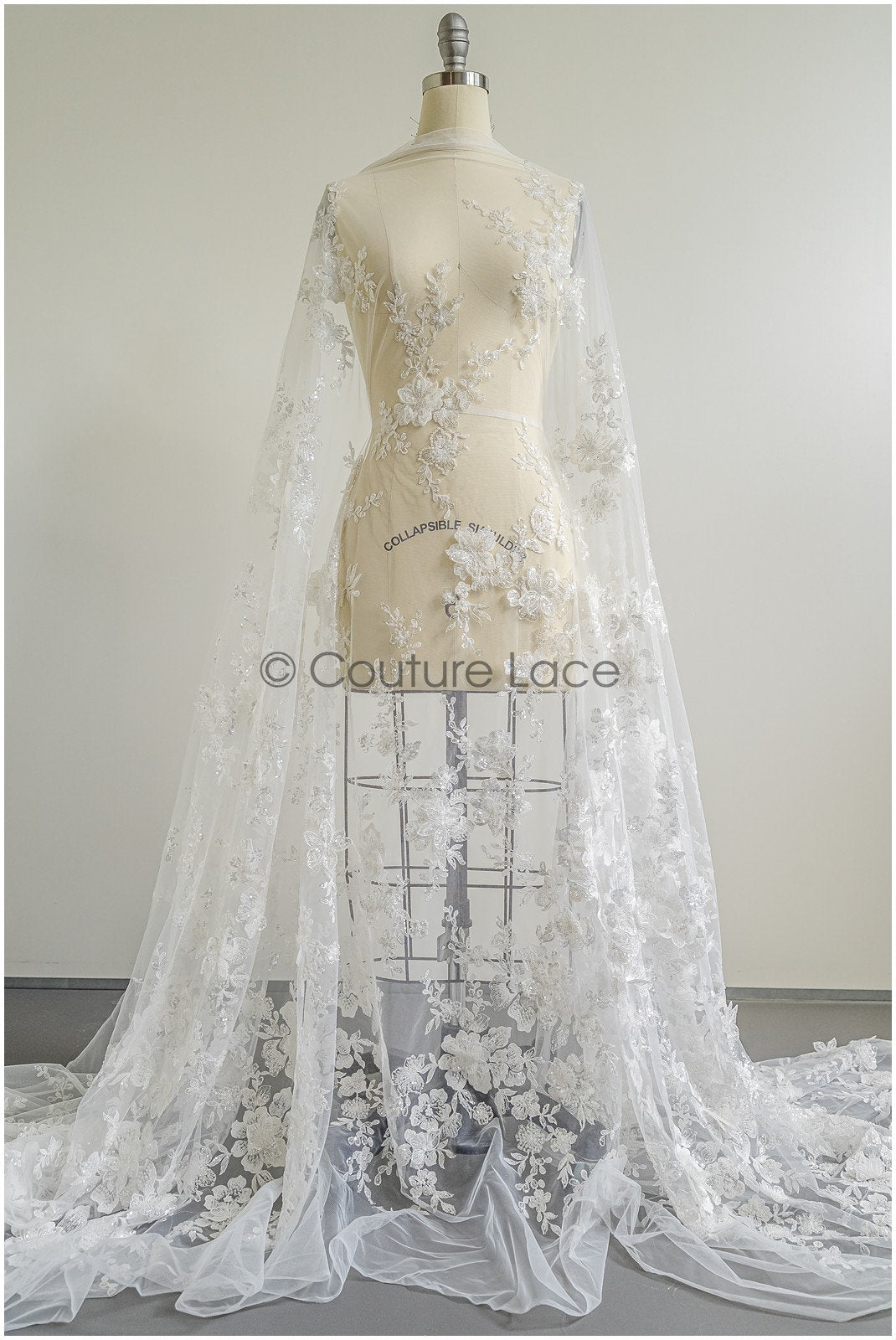Wunderschöner 3D Blumen Spitzenstoff/ Braut Couture Spitzenstoff/ Spitzenstoff mit Perlen/ Brautspitze mit Ästen & Blättern// L22-460