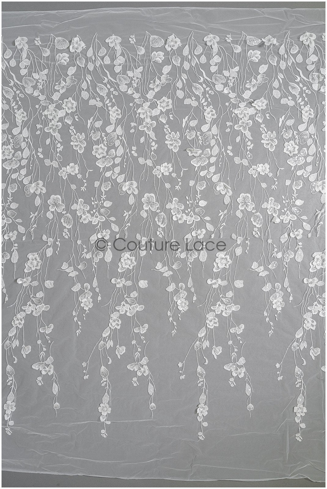 Wunderschöner 3D Blumen Spitzenstoff/ Braut Couture Spitzenstoff mit Perlen/ Brautspitze mit Ästen & Blättern// L22-463