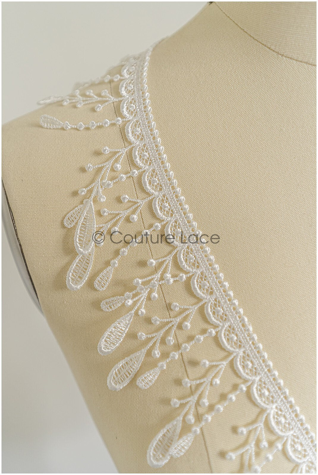 5yds Fringe Boho Lace Trim/ Off-White Crocheted Lace Trim/ Bridal Guipure Lace// T22-181