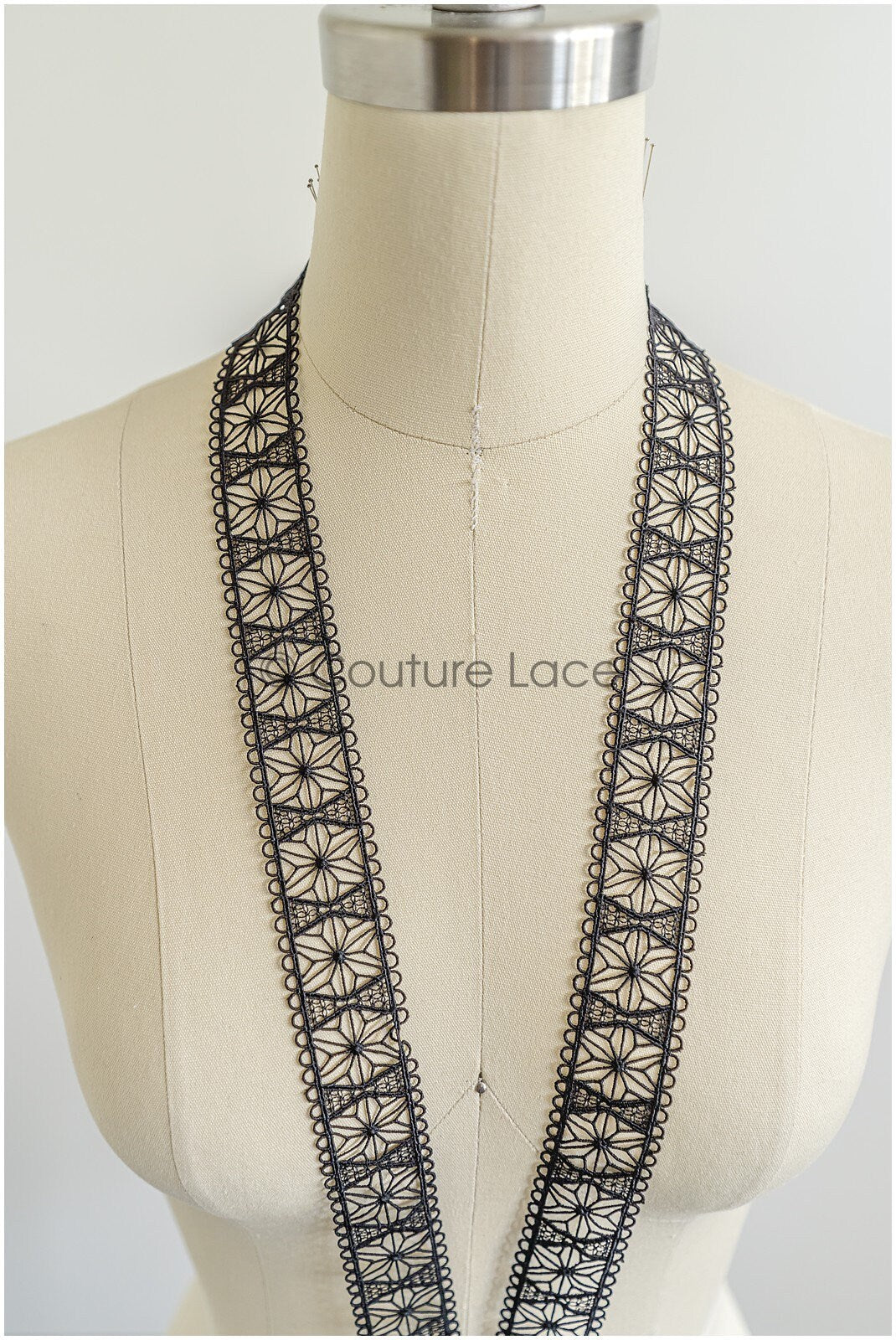 4yds Boho Crochet Lace Trim/ Black Lace Trim/ Bridal Guipure Lace Trim// T22-185