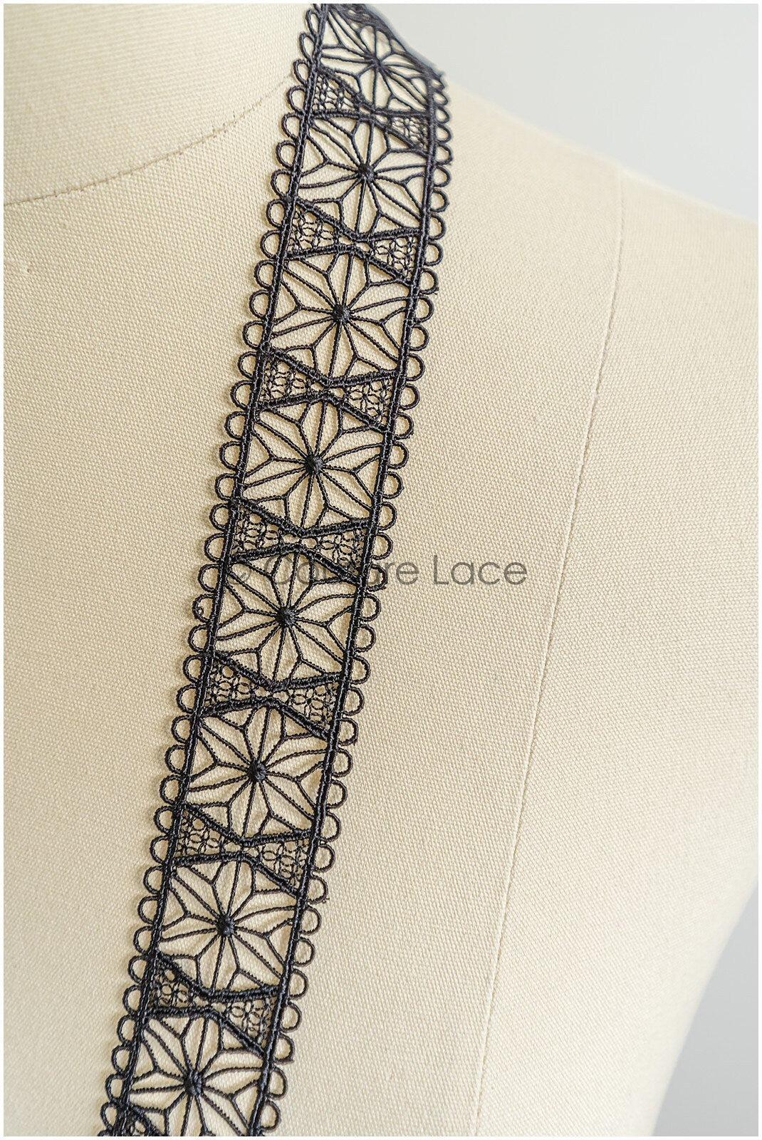 4yds Boho Crochet Lace Trim/ Black Lace Trim/ Bridal Guipure Lace Trim// T22-185