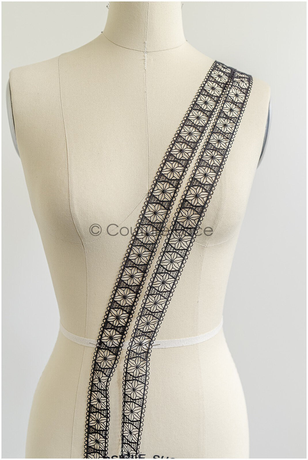 4yds Boho Crochet Lace Trim/ Black Lace Trim/ Bridal Guipure Lace Trim// T22-185