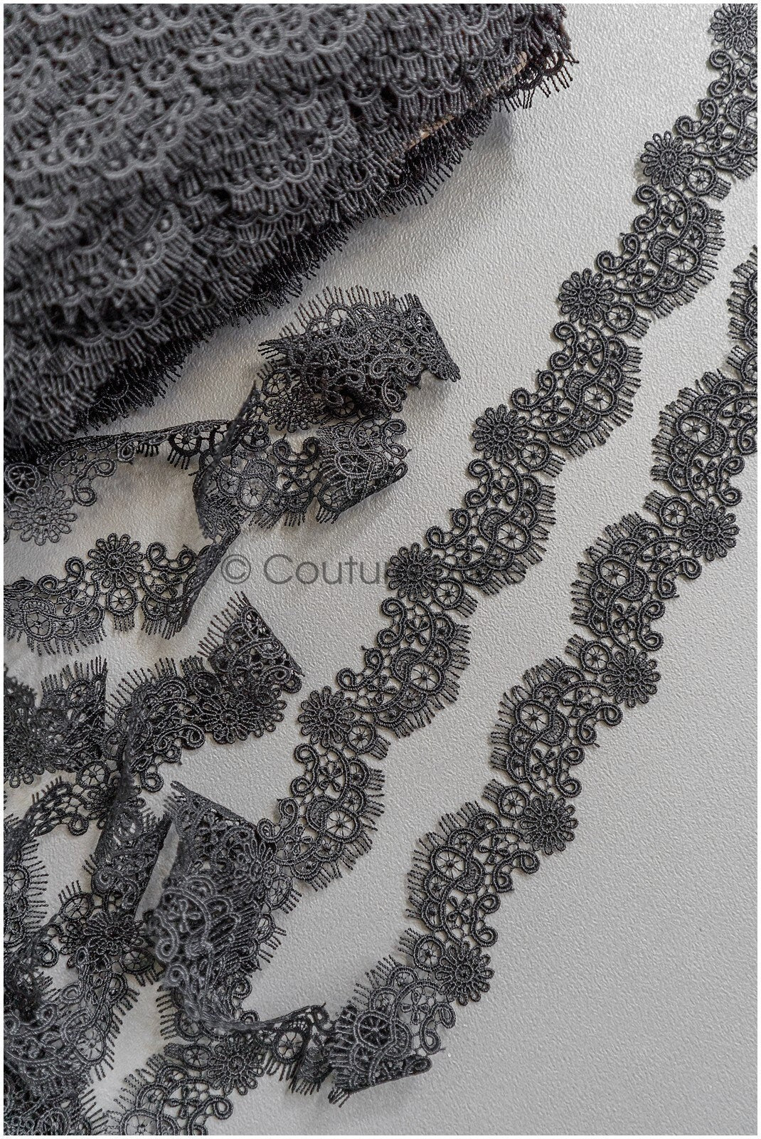 4yds Black Boho Crochet Lace Trim/ Geometric Lace Trim/ Bridal Guipure Lace Trim/ Dot Lace Trim// T22-186
