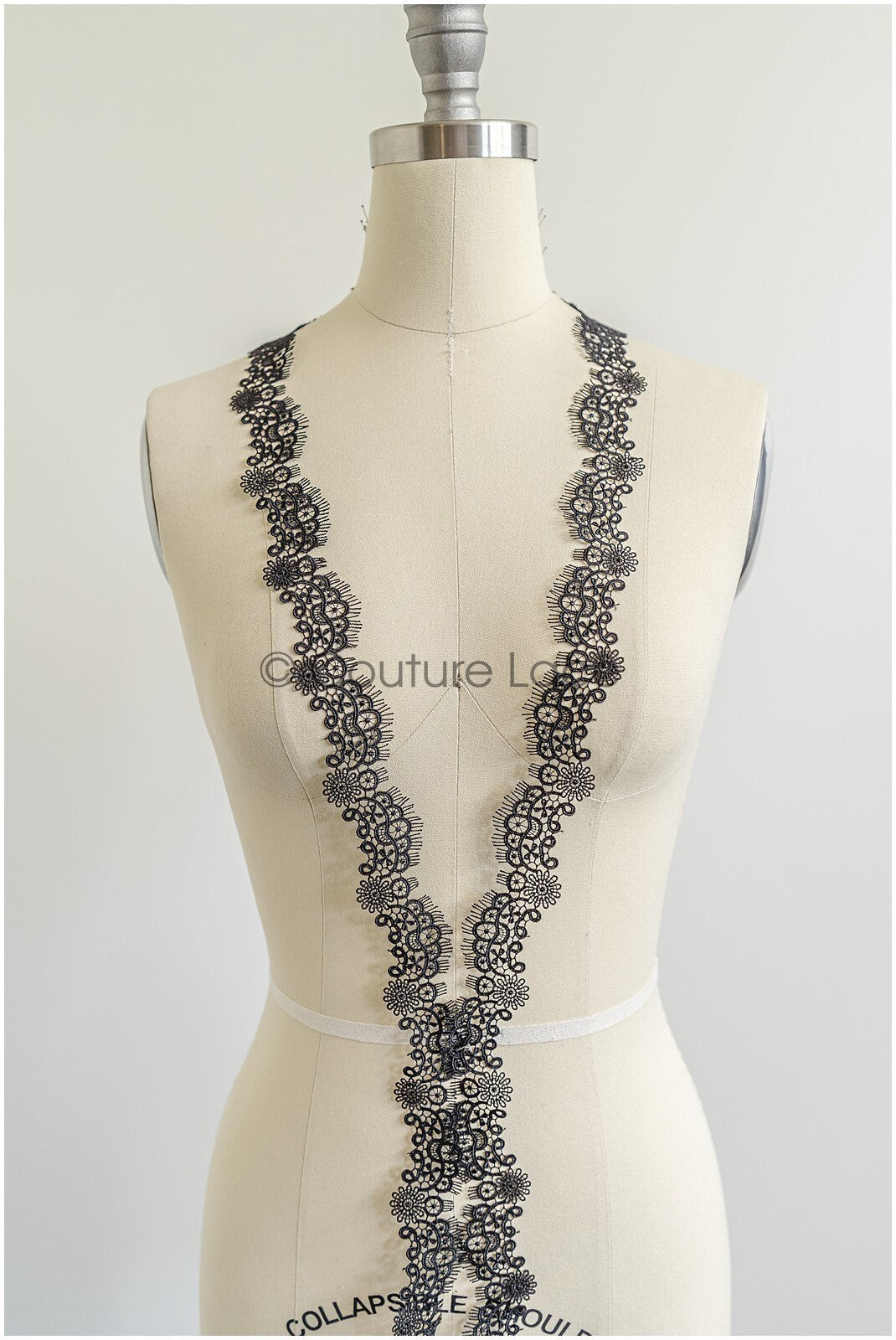 4yds Black Boho Crochet Lace Trim/ Geometric Lace Trim/ Bridal Guipure Lace Trim/ Dot Lace Trim// T22-186