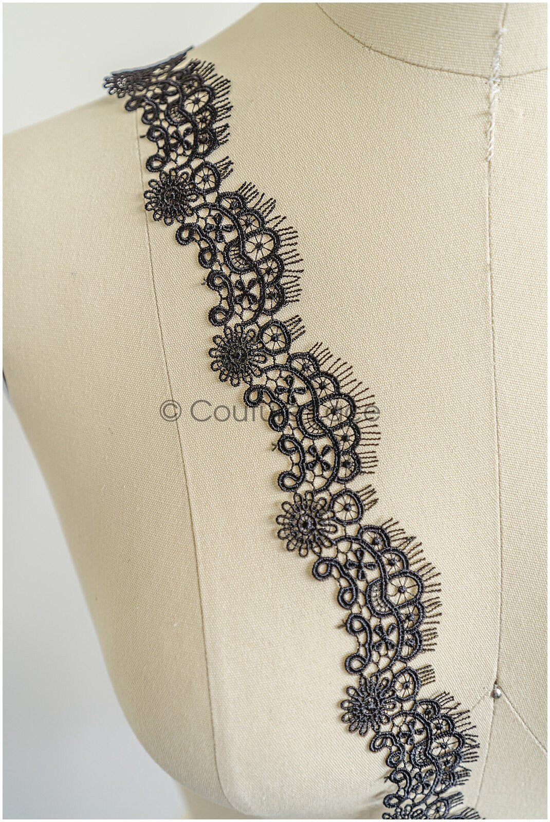 4yds Black Boho Crochet Lace Trim/ Geometric Lace Trim/ Bridal Guipure Lace Trim/ Dot Lace Trim// T22-186