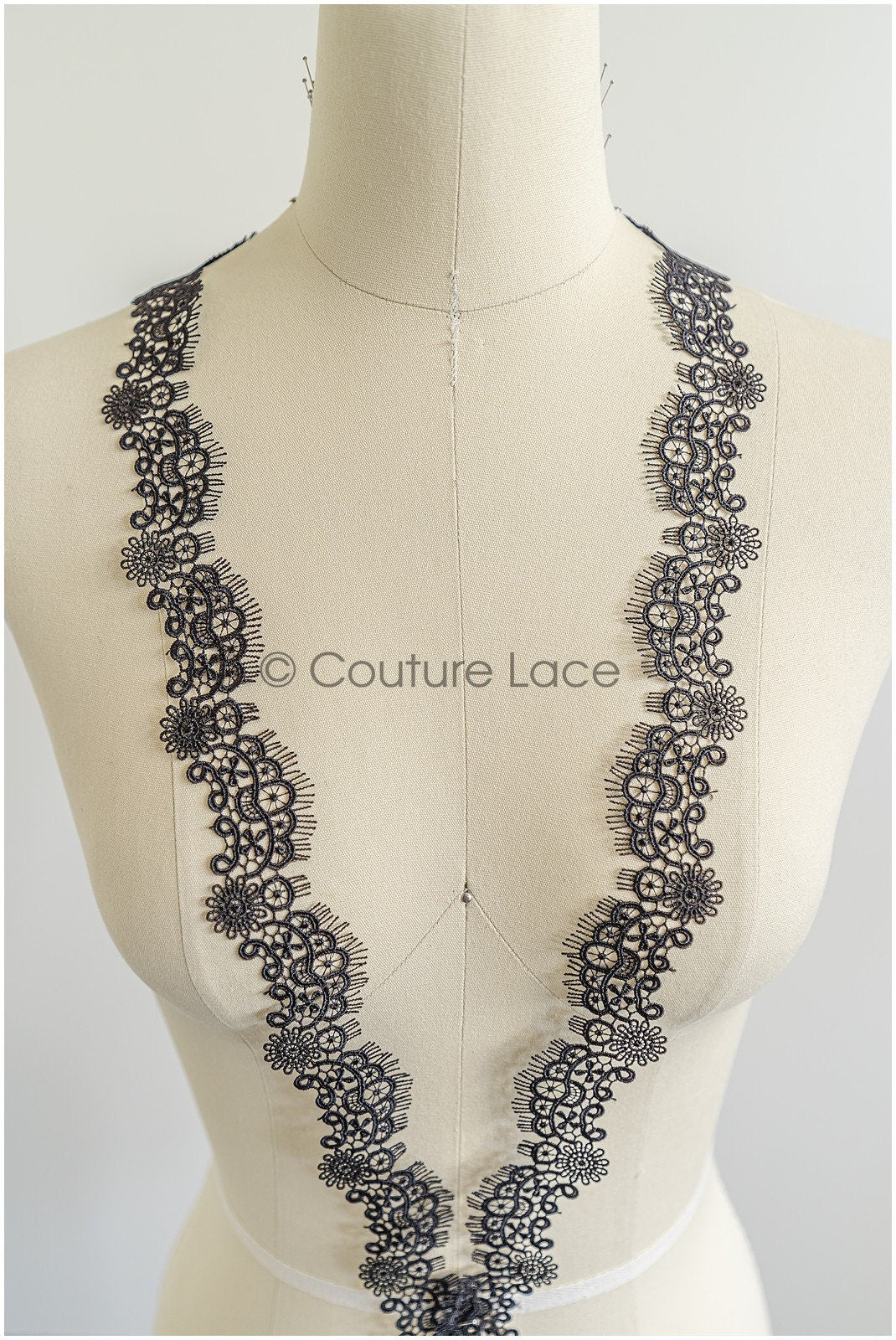 4yds Black Boho Crochet Lace Trim/ Geometric Lace Trim/ Bridal Guipure Lace Trim/ Dot Lace Trim// T22-186