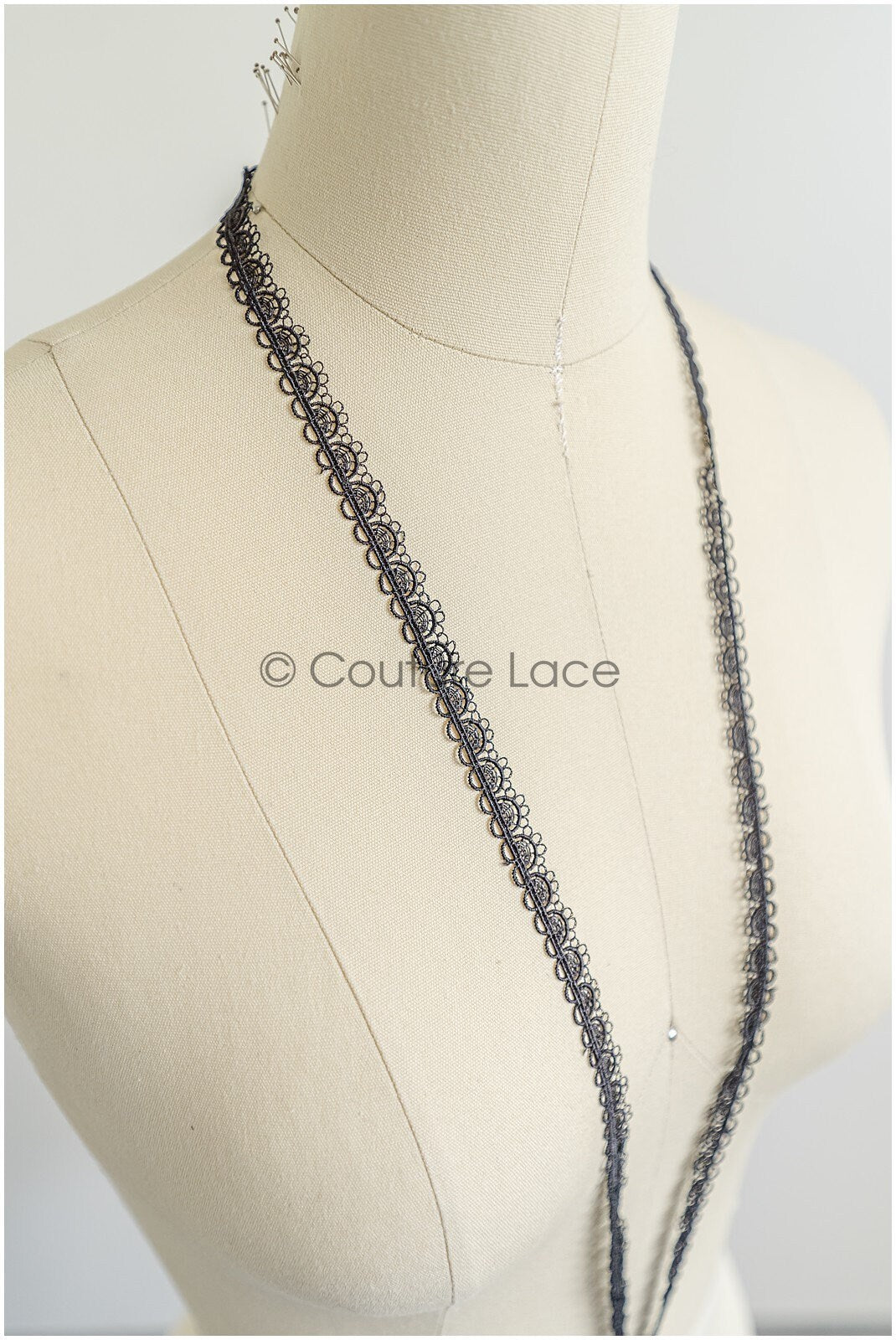 4yds Boho lace trim crocheted black/ bridal guipure lace trim/ wedding veil lace trim// T22-188