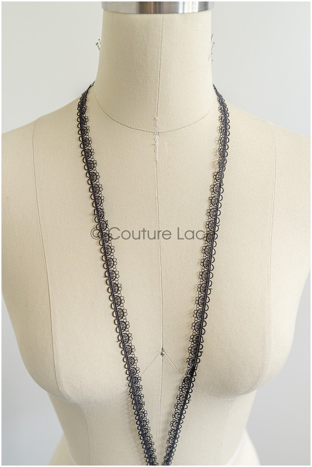 4yds Boho lace trim crocheted black/ bridal guipure lace trim/ wedding veil lace trim// T22-188