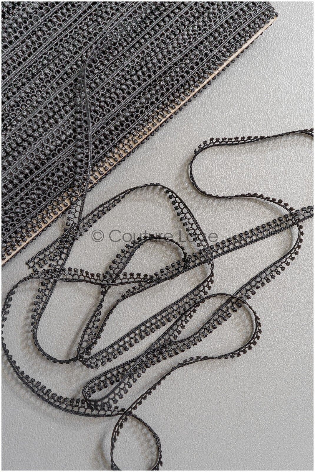 4yds Boho Crochet Lace Trim Black/ geometric lace trim/ bridal guipure lace/ black lace// T22-191
