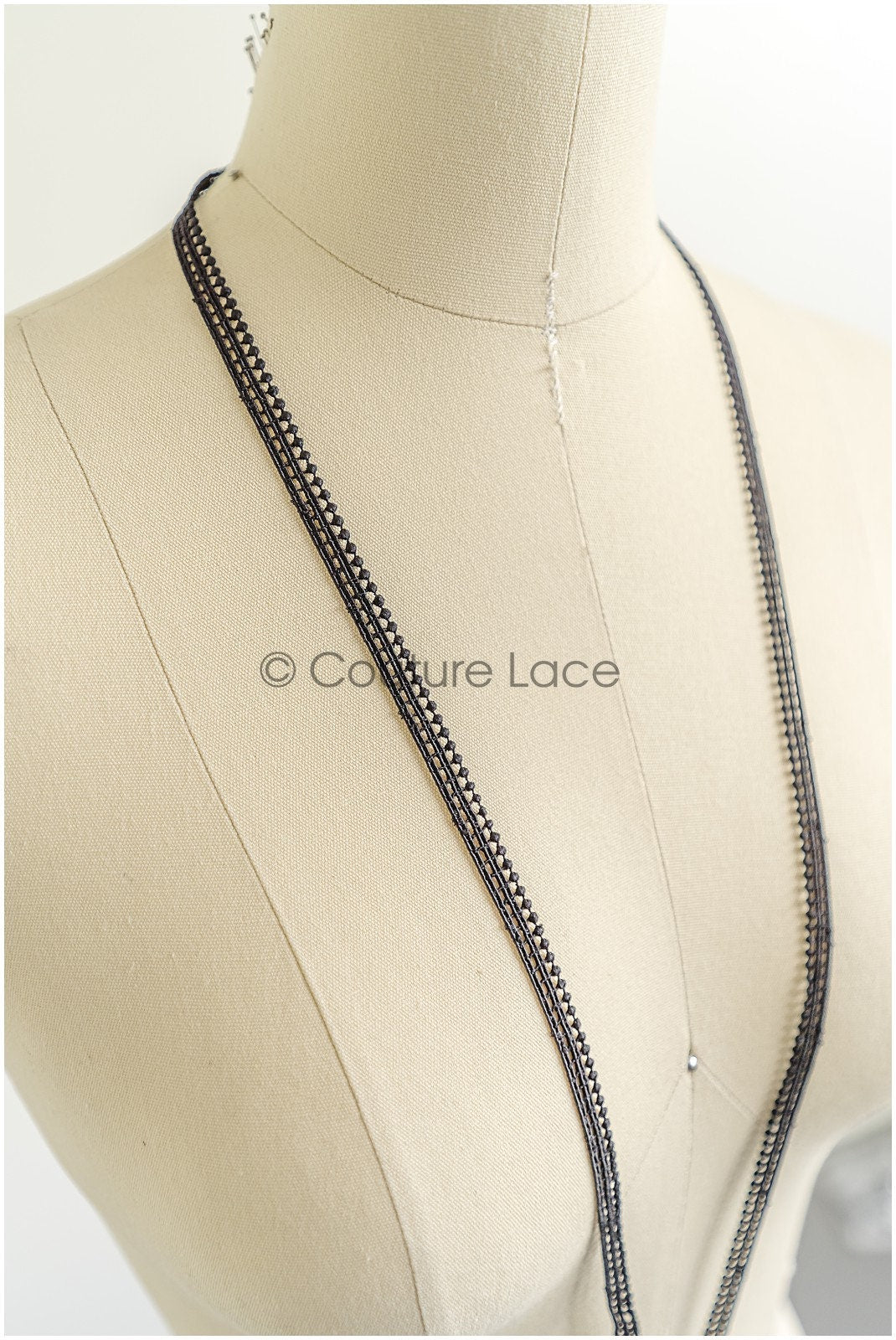 4yds Black Boho Crochet Lace Trim/ Lace Trim/ Bridal Guipure Lace Trim/ Black Lace // T22-197