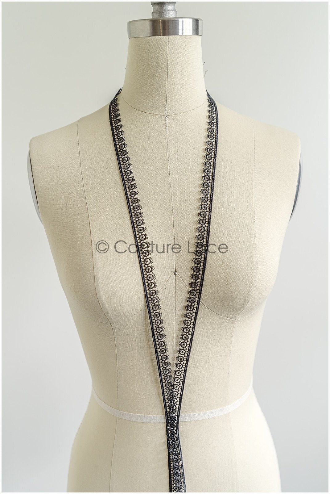 4yds Boho Lace Trim Black/ geometric lace trim / Guipure lace trim/ evening dress lace // T22-201