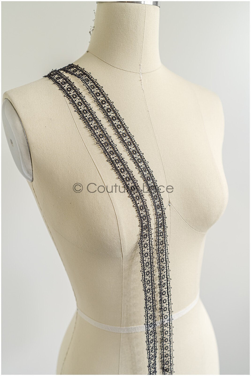 4yds Boho Lace Trim Black/ crocheted lace trim/ bridal guipure lace trim/ lace veil// T22-203