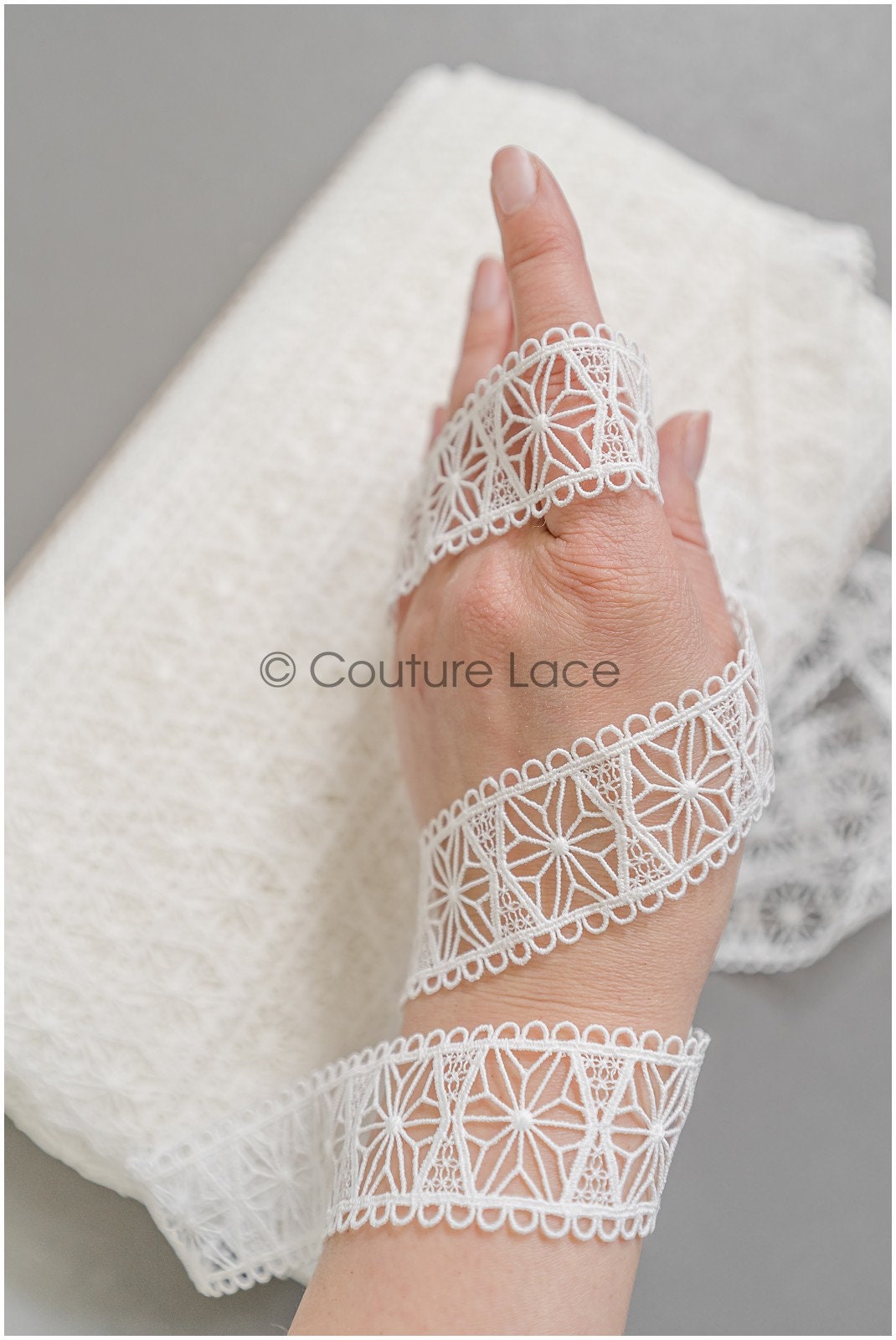 4yds Off-White Boho Lace Trim/ Crocheted Lace Trim/ Bridal Lace Trim/ Veil Lace Trim/ T22-204