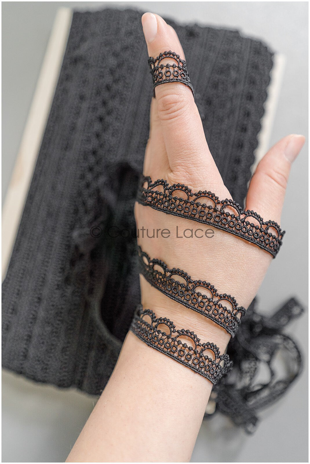 4yds Boho Lace Trim Black/ Crocheted Lace Trim/ Bridal Guipure Lace Trim// T22-208